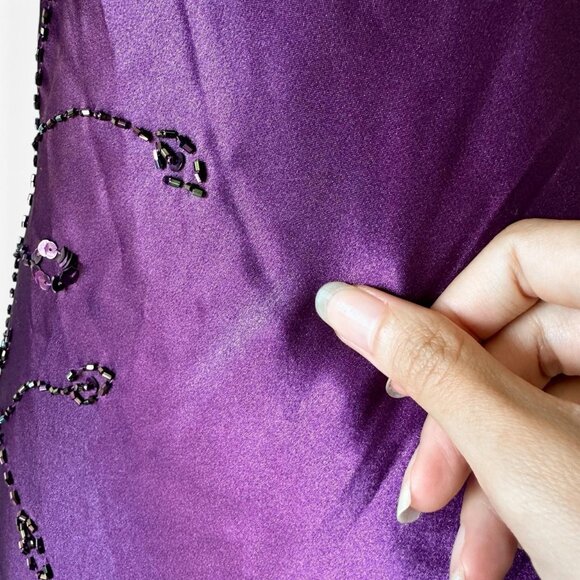 Vintage Purple Gradient Ombre Floral Beaded Satin Bodycon Maxi Dress Size M/L - Picture 8 of 11